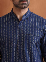 Thumbnail for trueBrowns Men's Blue Cotton Dobby Kurta