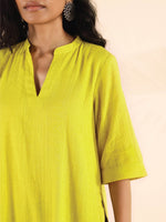 Thumbnail for trueBrowns Lime Cotton Dobby High-Low Kurta Pant Set - Distacart
