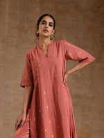 Thumbnail for trueBrowns Blush Gold Cotton Relaxed High-Low Kurta Set - Distacart