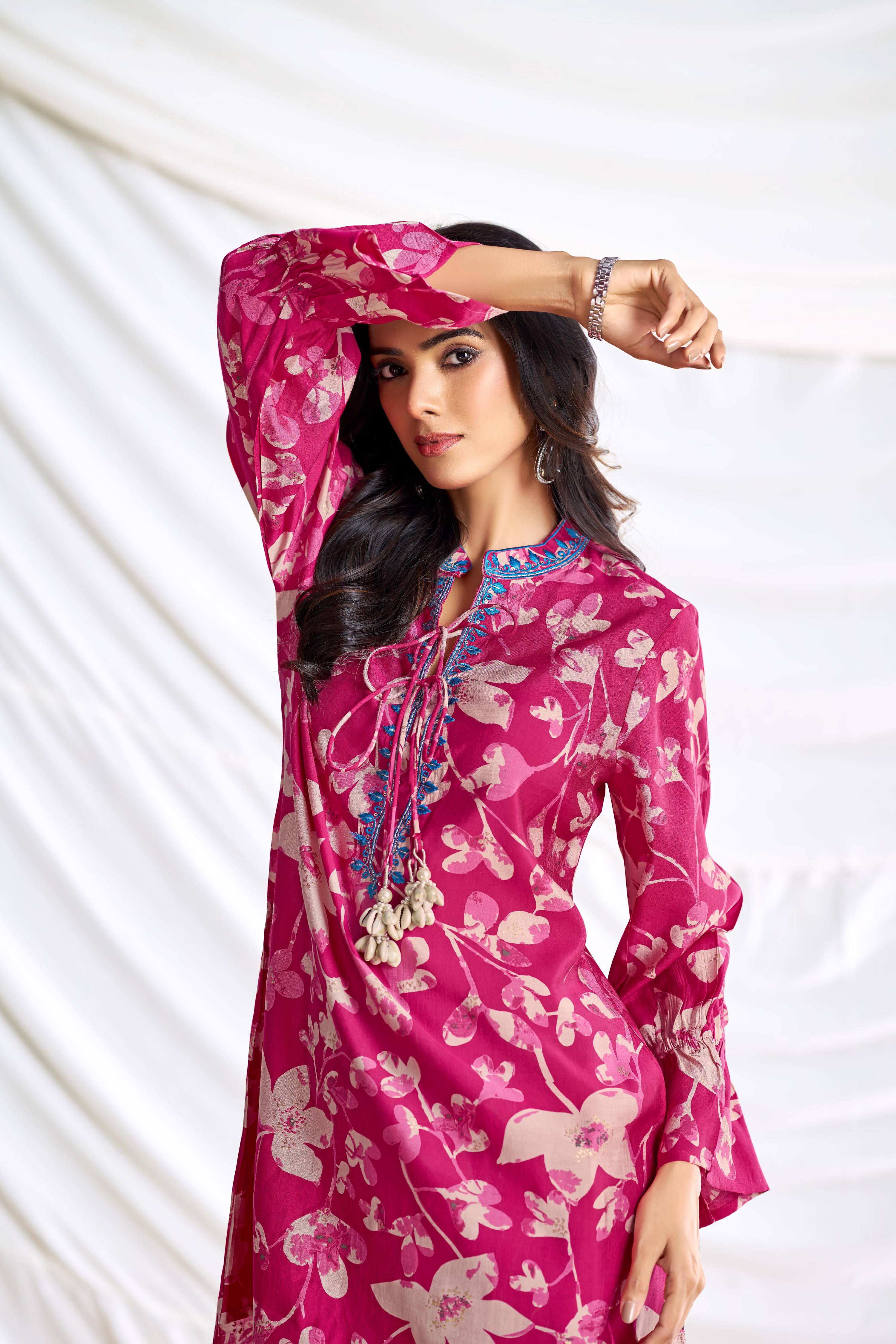 BulBul Preha Fuschia Chanderi Co-Ord Set
