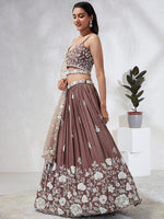 Thumbnail for House of Panchhi Rose Gold Pure Georgette Sequins And Thread Embroidery Lehenga Choli & Dupatta - Distacart