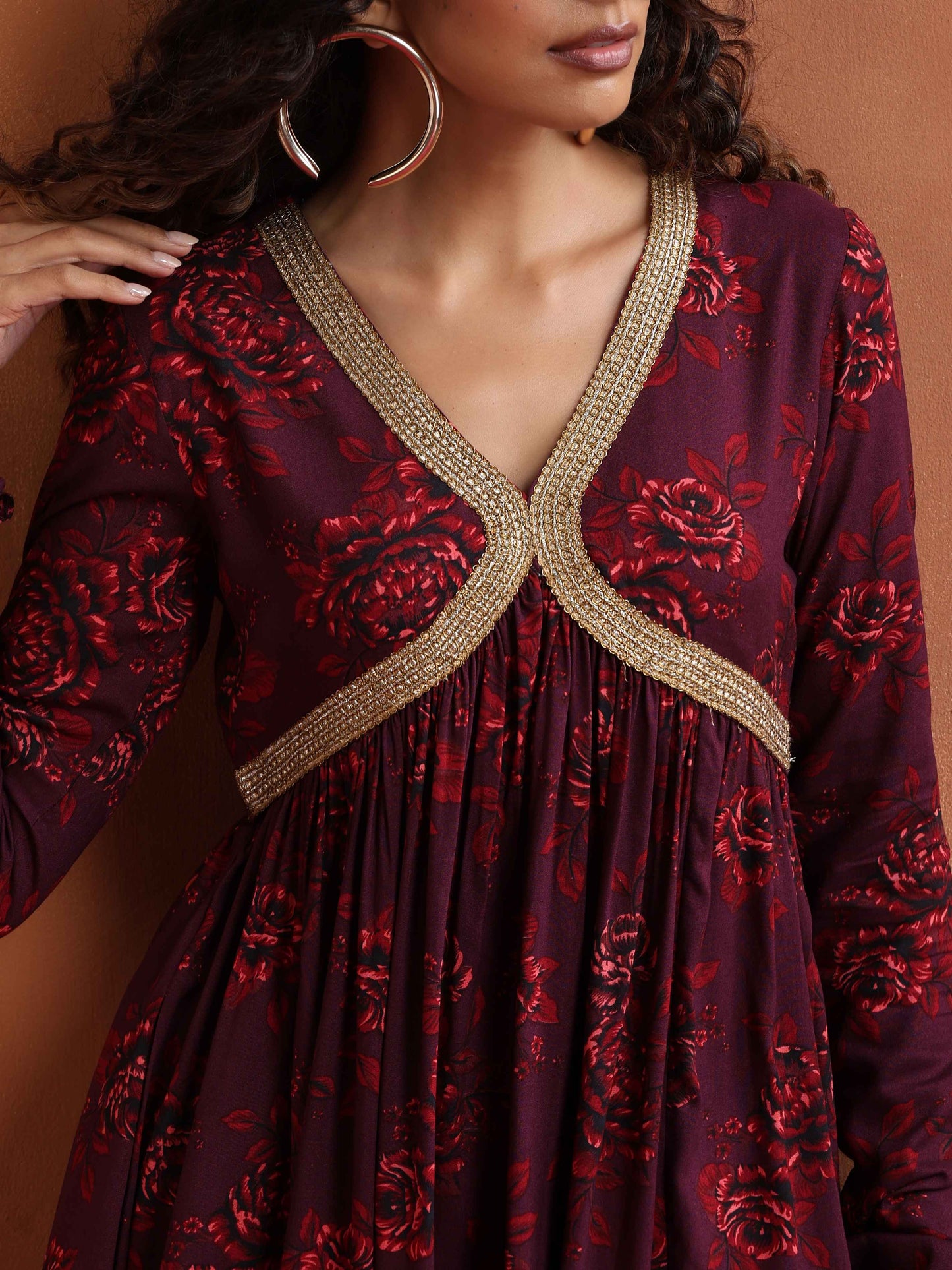 trueBrowns Purple Floral Print Sharara Set - Distacart