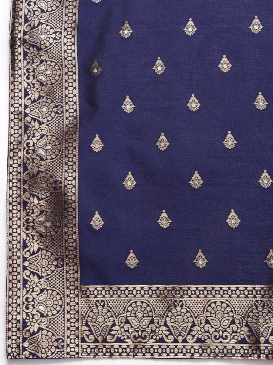 Ahalyaa Unstitched Navy Blue Dress Material - Distacart