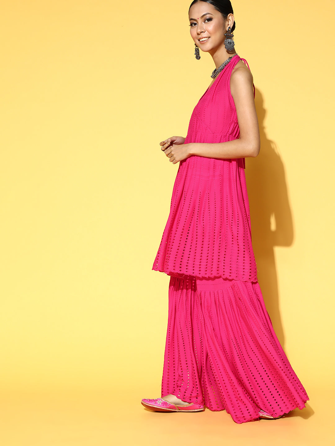 InWeave Fuchsia Backless Kurta Sharara Set