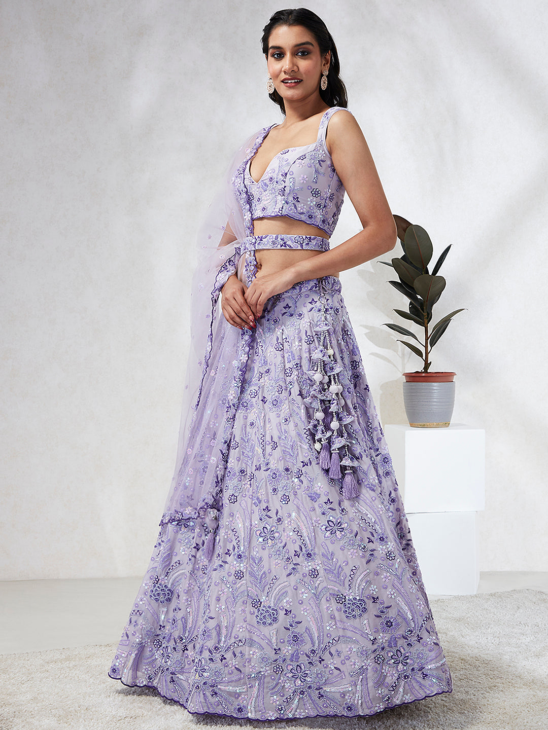 House of Panchhi Lavender Georgette Sequins And Thread Embroidery Lehenga Choli & Dupatta - Distacart