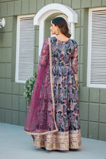 Thumbnail for Anaita Grey Tabby Silk Stitched Anarkali Suit With Thread & Sequence Work - Distacart