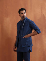 Thumbnail for trueBrowns Men's Blue Chanderi Reversible Nehru Jacket