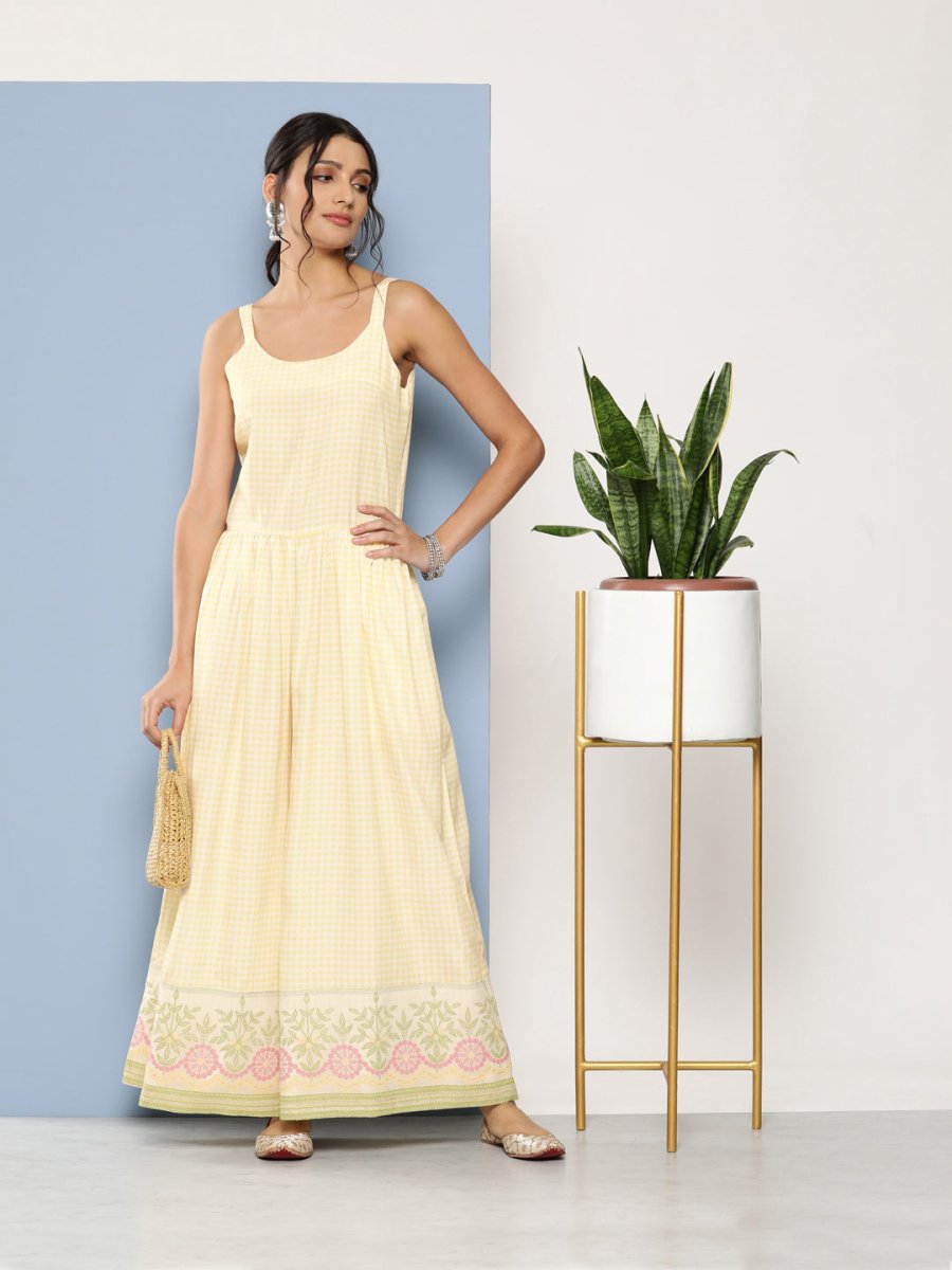 Ahalyaa Checked Waist Tie-Ups Basic Jumpsuit - Distacart