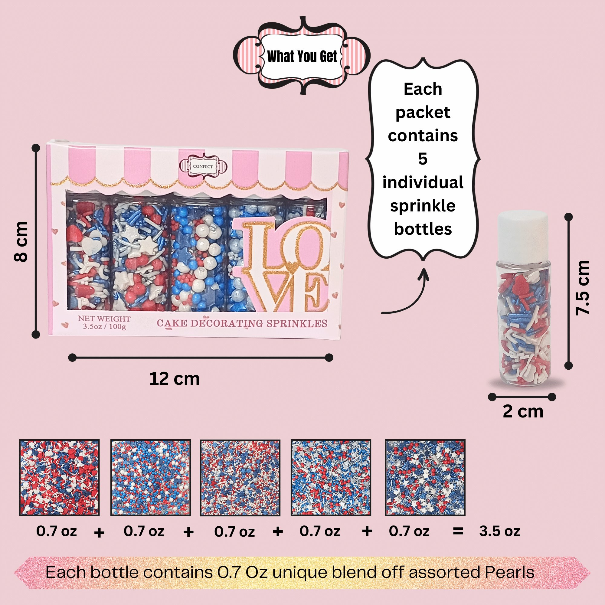 confect edible patriotic sprinkles mix heart star sprinkles for cake cupcake decorations pack of 5 j4 03