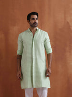 Thumbnail for trueBrowns Men's Green Sequin Chanderi Kurta