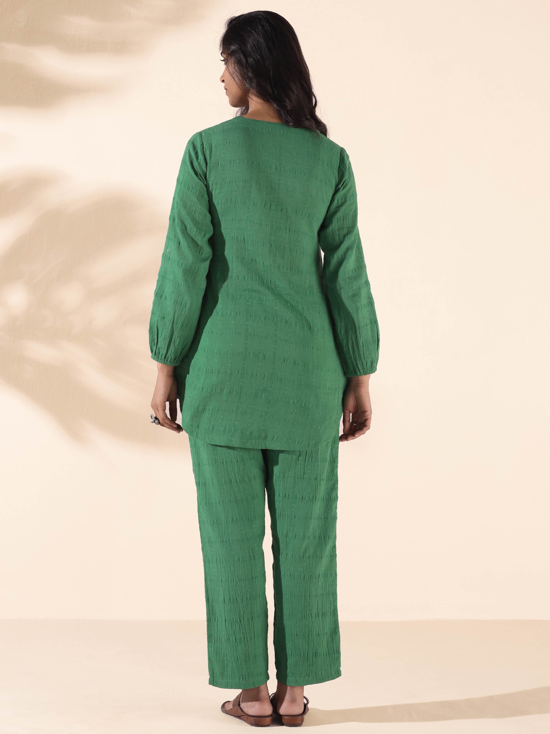 trueBrowns Green Cotton Dobby Relaxed Co-ord Set - Distacart