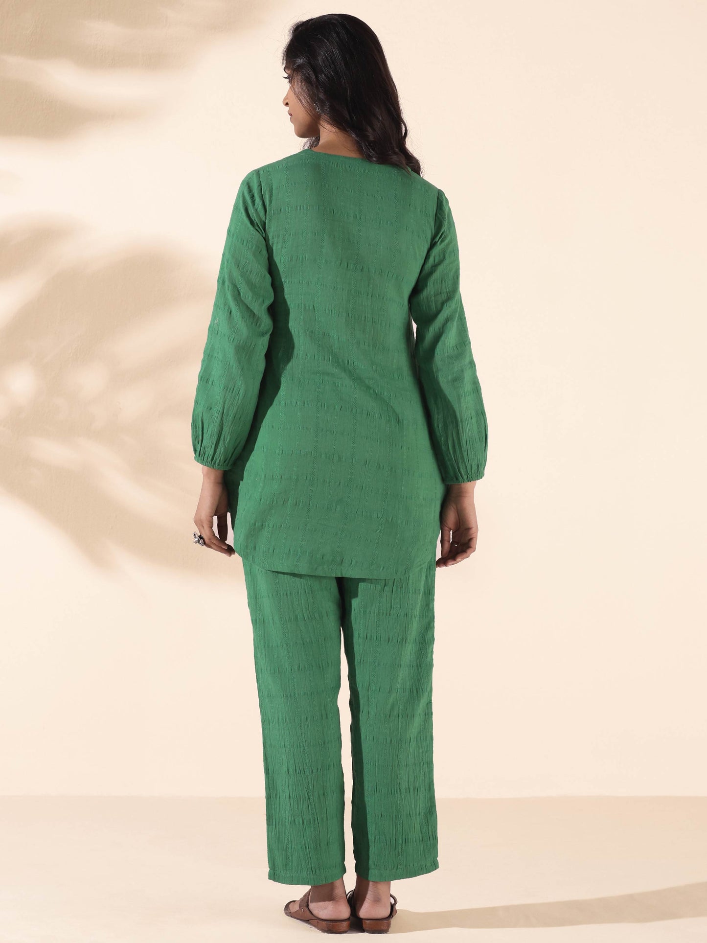 trueBrowns Green Cotton Dobby Relaxed Co-ord Set - Distacart