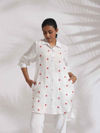Thumbnail for trueBrowns White Cotton Embroidered Kurta Co-ord Set
