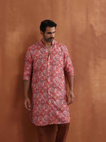 Thumbnail for trueBrowns Men's Beige Printed Front Open Kurta