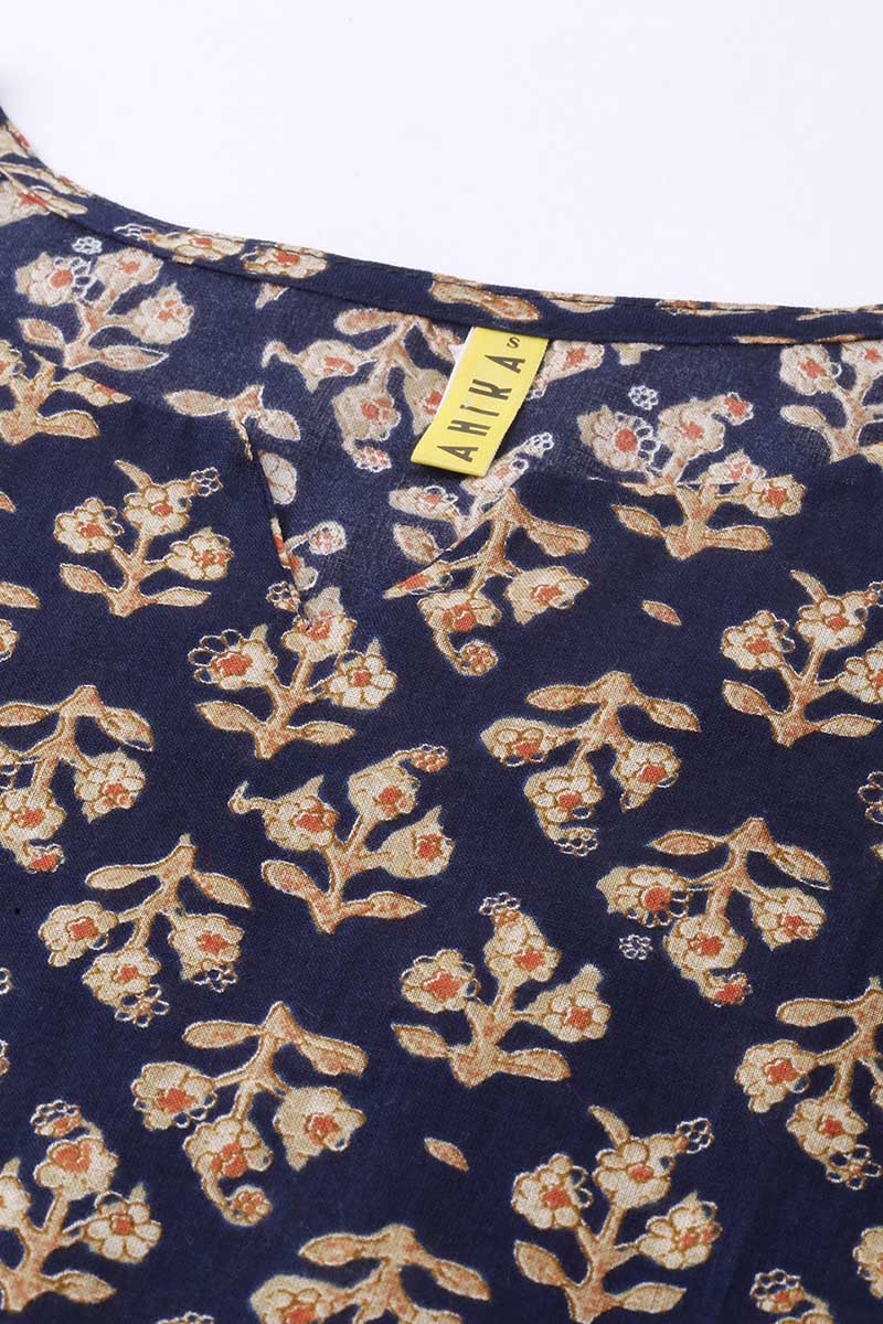 Ahika Women Navy Blue & Beige Ethnic Motifs Printed Kurta - Distacart