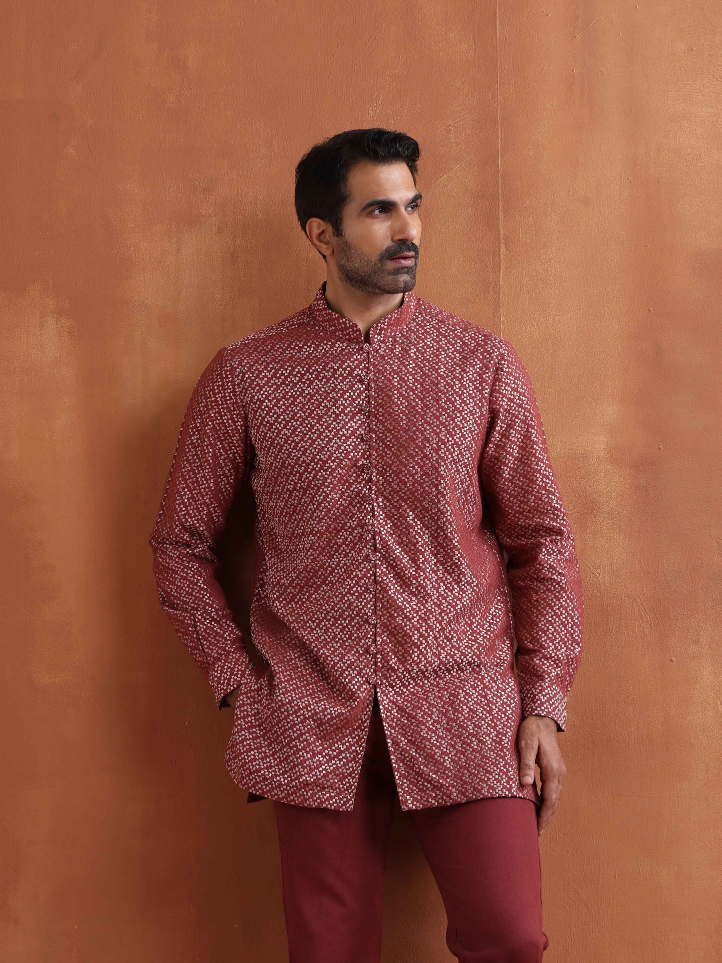 trueBrowns Men's Rust Cotton Dobby Short Kurta - Distacart