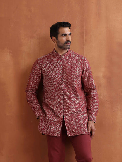 trueBrowns Men's Rust Cotton Dobby Short Kurta - Distacart