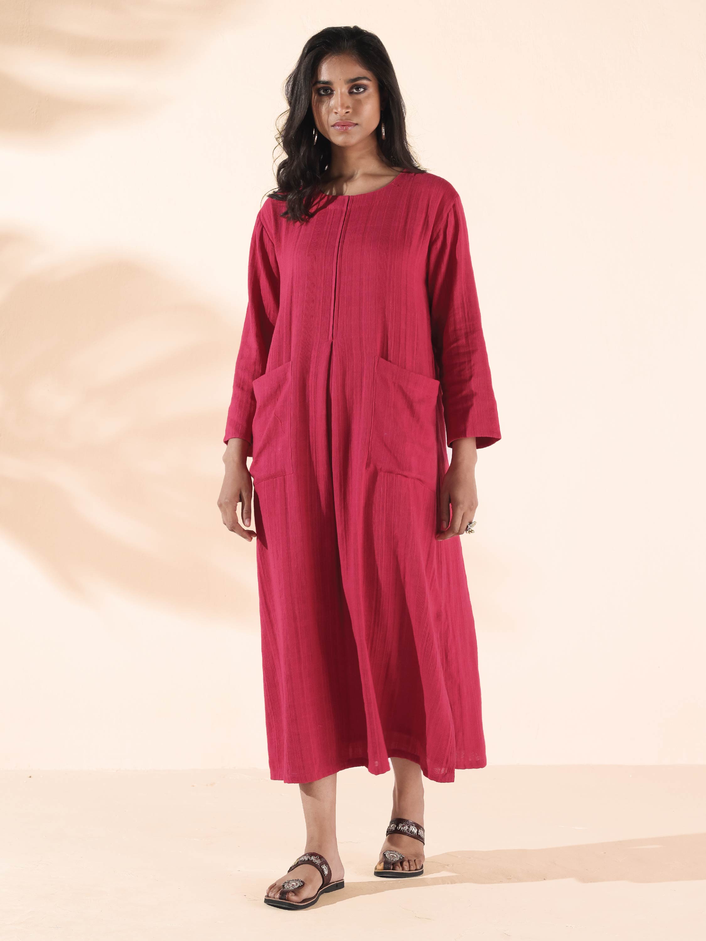 trueBrowns Carrot Cotton Dobby Pocket Dress - Distacart