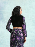 Thumbnail for trueBrowns Black Printed Sleeve Velvet Blouse - Distacart