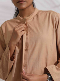 Thumbnail for trueBrowns Beige Cotton Embroidered Shirt Top Co-ord Set