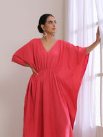 Thumbnail for trueBrowns Bright Pink Dobby Kaftan Dress - Distacart