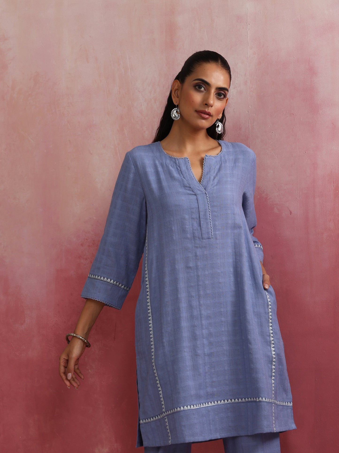 trueBrowns Sky BLue Cotton Kurta Co-ord set - Distacart