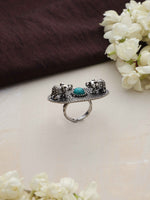 Thumbnail for trueBrowns Silver Tone Abstract Oval Ring - Distacart