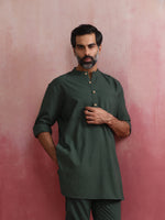 Thumbnail for trueBrowns Men's Green Cotton Mandarin Collar Kurta Co-ord set