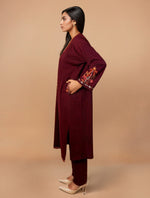 Thumbnail for trueBrowns Maroon Embroidered Woollen Phiran Kurta Set