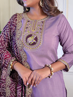 Thumbnail for The52 Women's Gorgeous Viscose Embroidery Straight Kurta with Pant And Dupatta Set