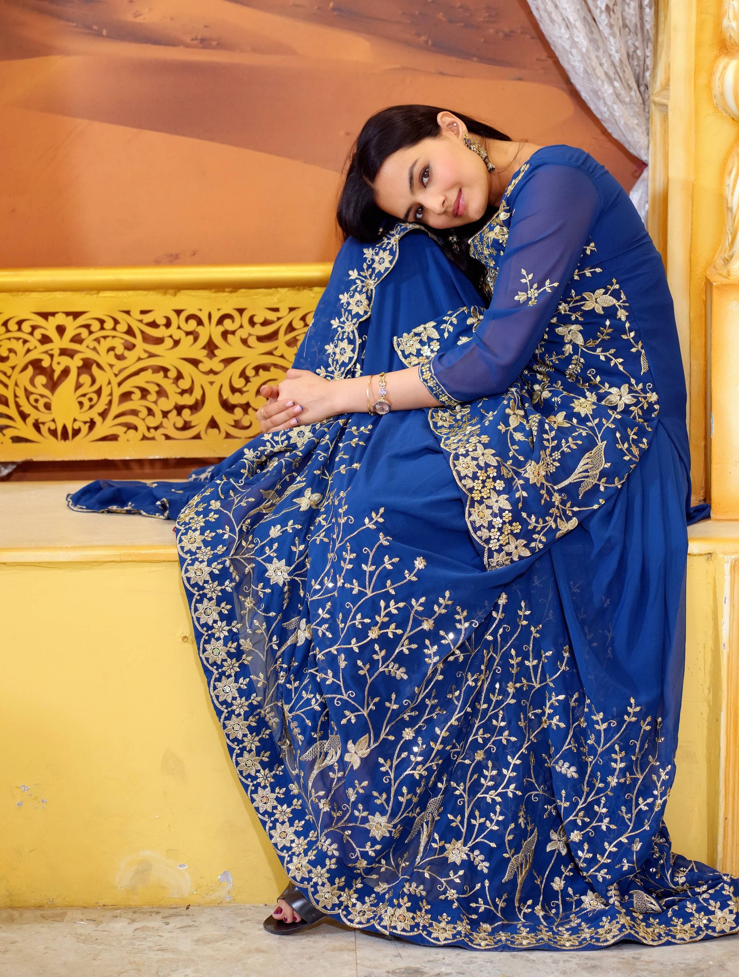 Yash Enterprise Trendy Fox Georgette Sequence Embroidery Readymade Blue Salwar Suit
