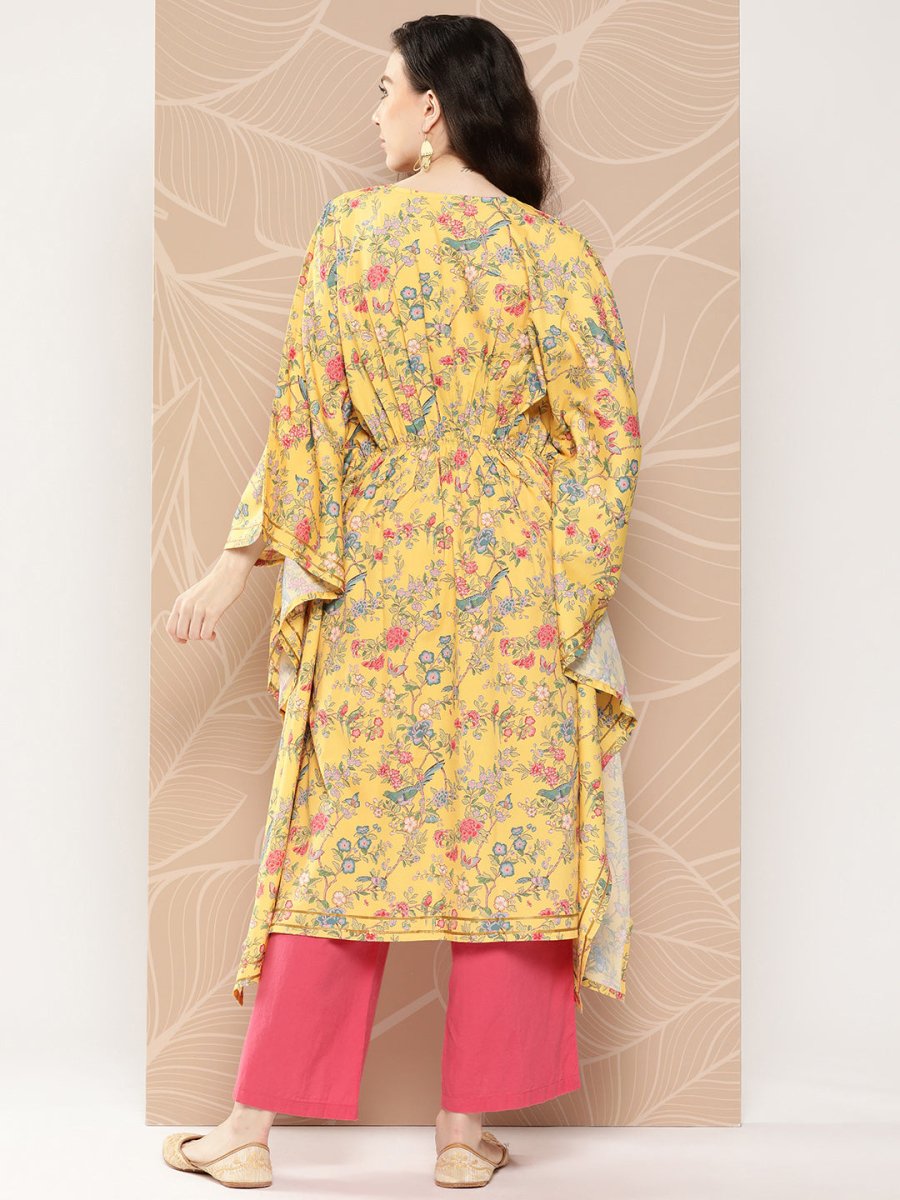 Ahalyaa Women Floral Printed Flared Sleeves Gotta Patti Floral Crepe Kaftan Kurta - Distacart