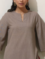 Thumbnail for trueBrowns Grey Cotton Linen Kurta Pant Set