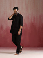 Thumbnail for trueBrowns Men's Black Cotton Dobby Kurta Co-ord Set