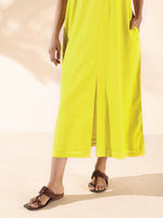 Thumbnail for trueBrowns Lime Cotton Front Slit Dress - Distacart