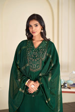 Thumbnail for BulBul Ruhani Solid Green & Golden Embroidered Roman Silk Salwar Suit