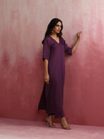 Thumbnail for trueBrowns Purple Modal Pleated Kurta Set - Distacart