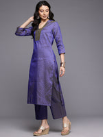 Thumbnail for Varanga Women Blue Jacquard V Neck Kurta With Bottom And Dupatta - Distacart