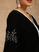 Thumbnail for trueBrowns Black Velvet Sleeve Embroidered Kurta - Distacart