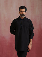 Thumbnail for trueBrowns Men's Black Cotton Shirt Collar Stylized Kurta Co-ord set - Distacart
