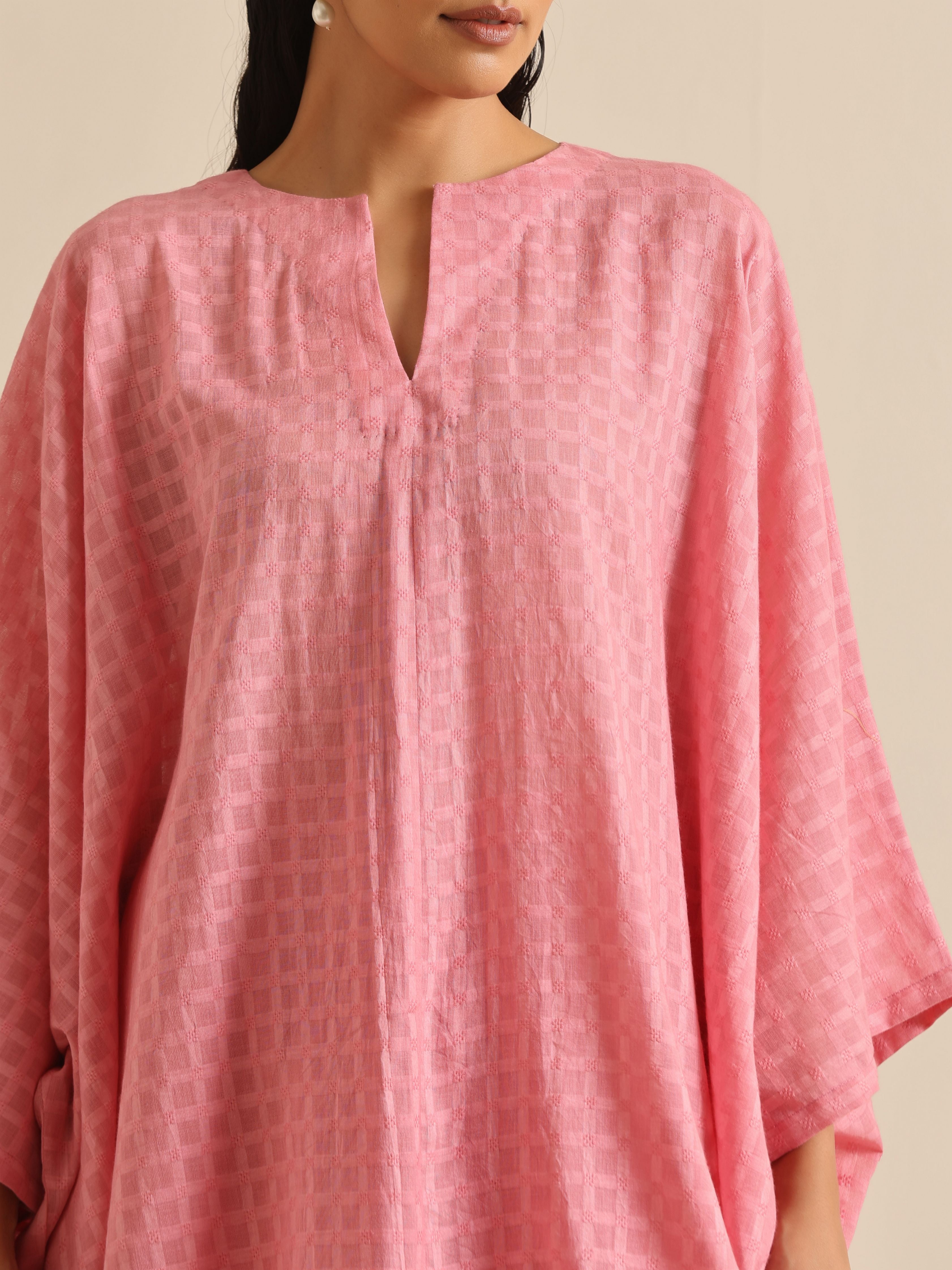 trueBrowns Light Pink Dobby Oversized Co-Ord Set - Distacart