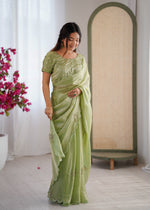 Thumbnail for Evanik Designer Heavy Fendy Satin With Beads Embroidered Work Saree With Unstitched Blouse