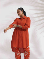Thumbnail for trueBrowns Orange Cotton Solid Shirt Kurta Co-ord Set