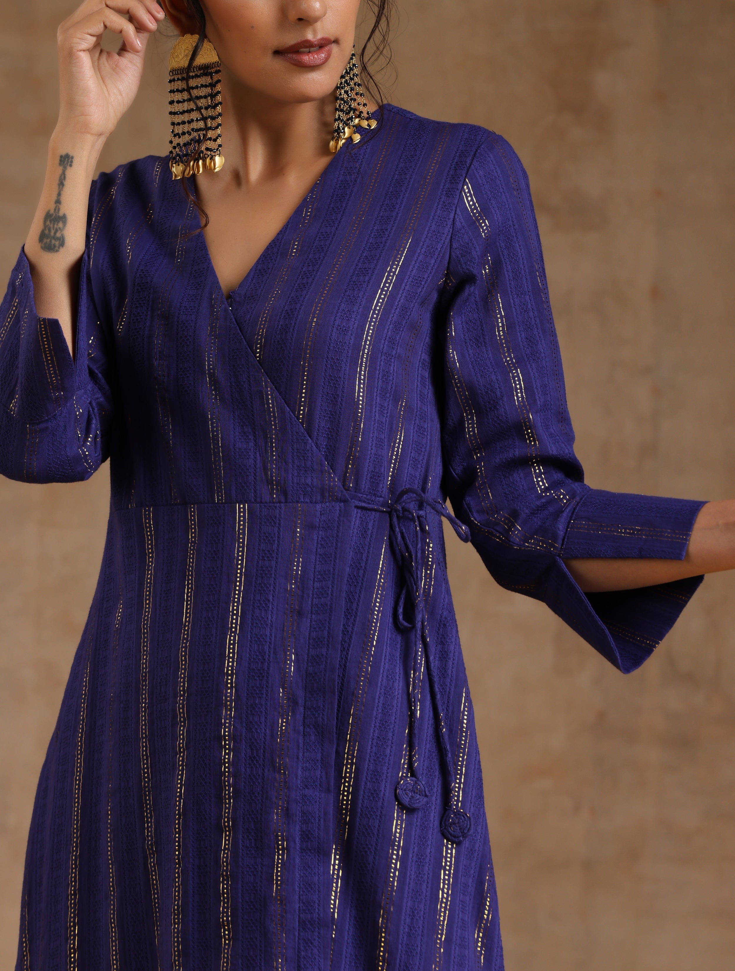 trueBrowns Spectrum Blue Gold Cotton Angrakha Kurta Set - Distacart