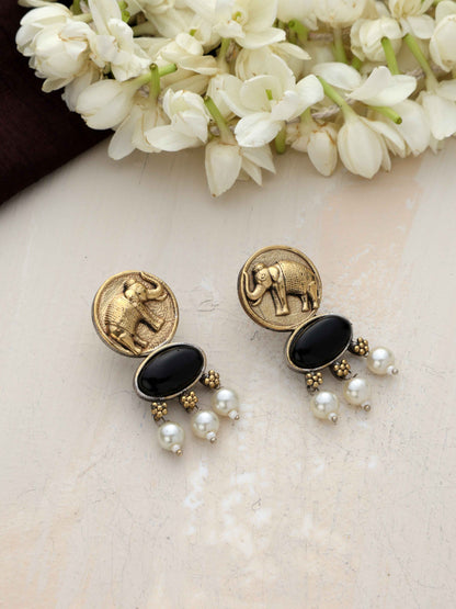 trueBrowns Gold Elephant Embossed Dangle Earrings - Distacart