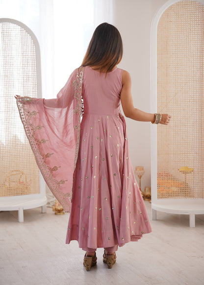 Anaita Pink Silk Readymade Anarkali Suit with Embroidery & Sequence Work - Dista