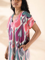 Thumbnail for trueBrowns Green Cotton Ikat Slit Dress - Distacart