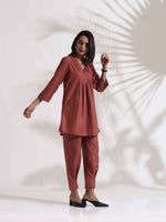 Thumbnail for trueBrowns Pink Slub Pleated Co-ord Set