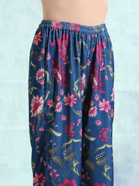 Thumbnail for trueBrowns Blue Printed Velvet Pant - Distacart