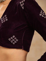 Thumbnail for trueBrowns Wine Velvet Embroidered Blouse - Distacart